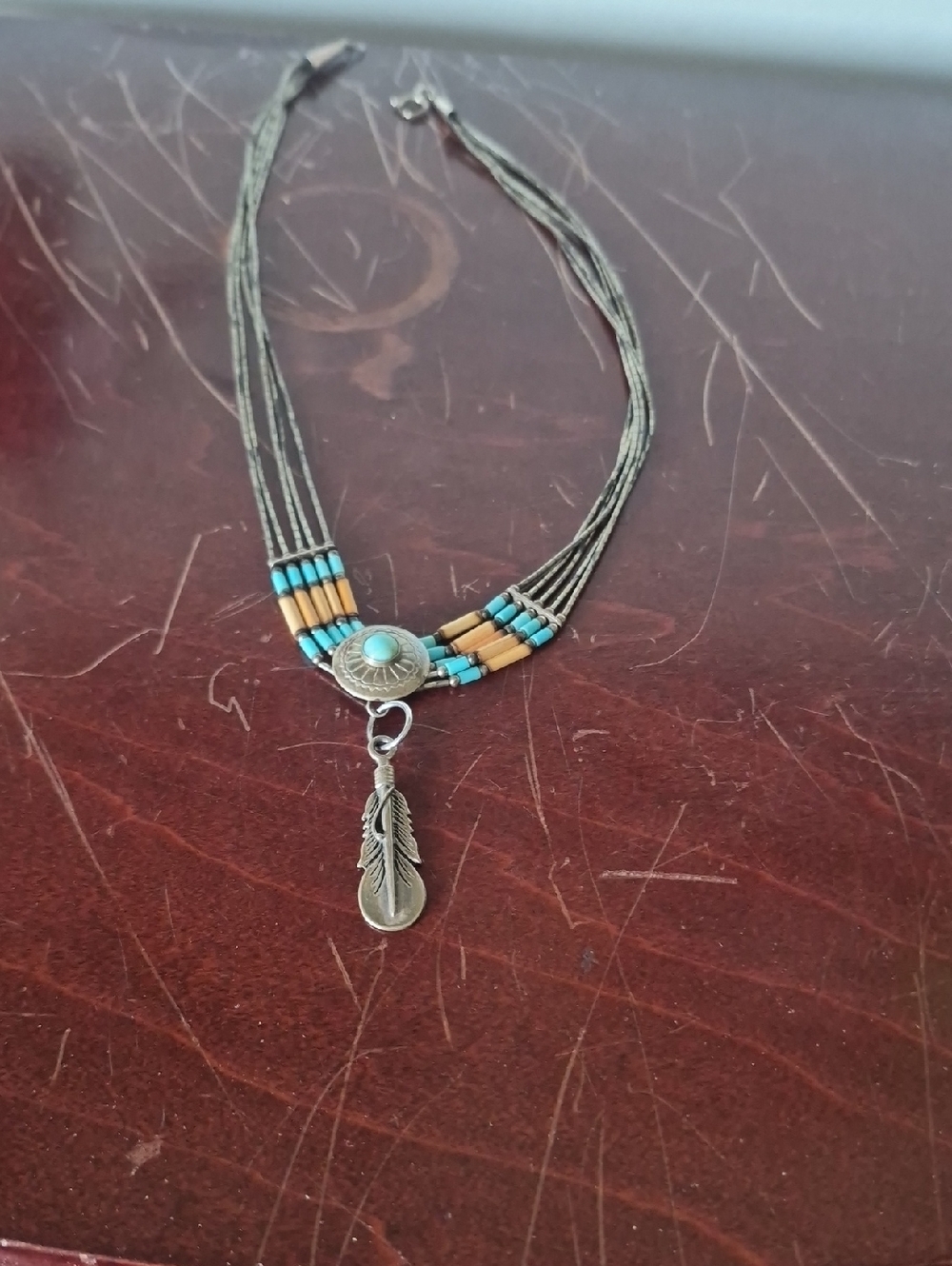 Bohemian Turquoise Feather Multi-Strand Necklace